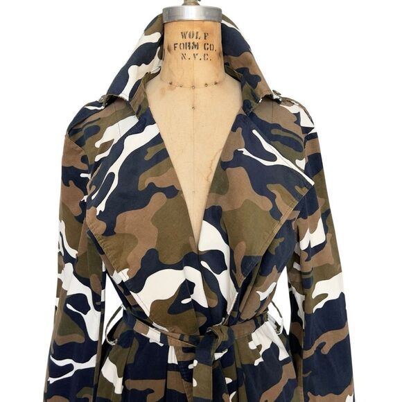 Camouflage Belted Trench Coat with Classic Lapels Size L/XL - Picture 5 of 10